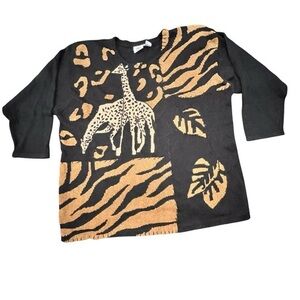 Vintage WWF Sweater Giraffes Nature Wildlife Textured Size 3X Embroidered‎ CUTE!